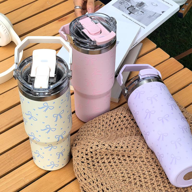 30oz Stainless Steel Insulated Cup with Bow Design, Double Layer Thermal Mug for Coffee Tea Outdoor Office Home Travel Gift, Vacuum Insulated Tumbler
