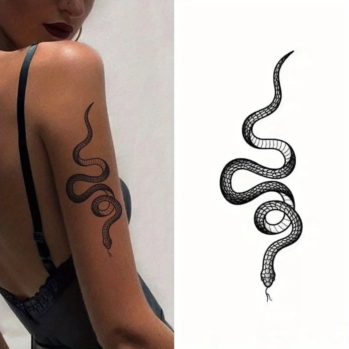 1pc Snake Pattern Herbal Tattoo Sticker, Symbolizing The Wise and Mysterious Snake Tattoo, Waterproof and Long-lasting Temporary Tattoo Sticker, Sticker Tattoos
