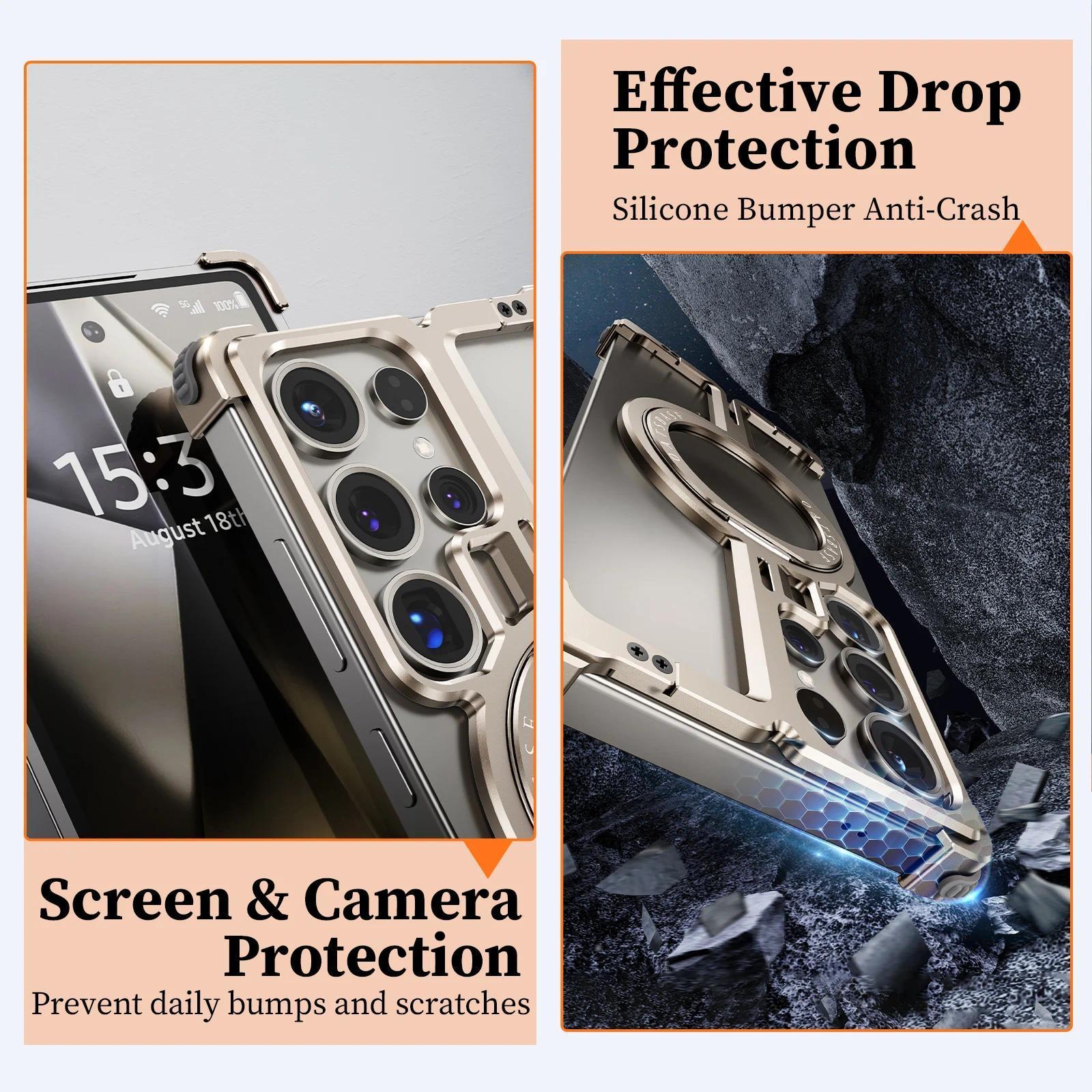 WWH Oatsbasf Frameless Phone Case for Samsung Galaxy S25 Ultra Magnetic Wireless Charging Phone Back Cover Shockproof Bumper w/ Ring