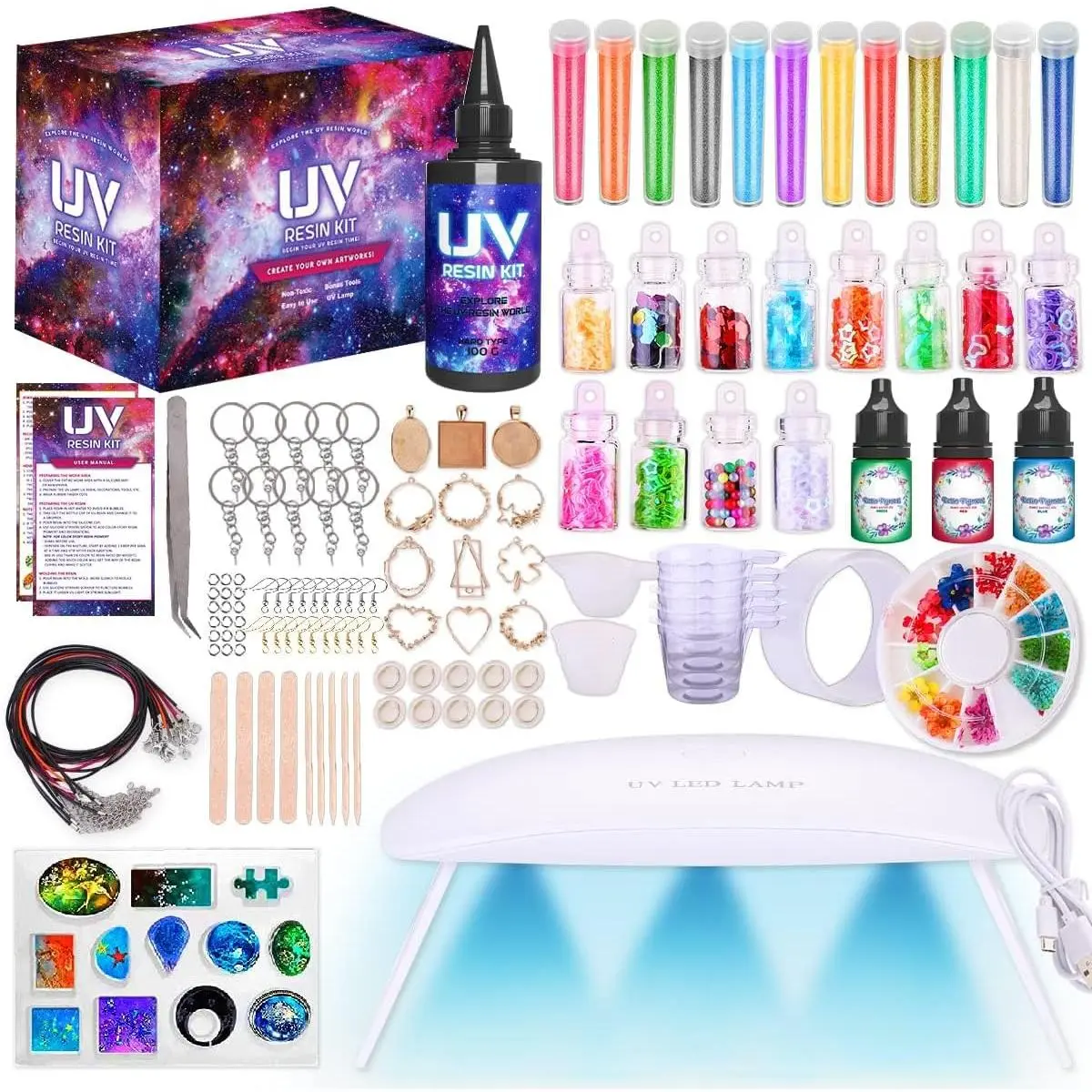 Insnug UV Resin Jewelry Making Kit with Silicone Molds UV Light for Adult,DIY Kits Jewelry Bracelet Making Kits Supplies Necklace Keychain Bracelet Arts and Crafts Resin Bundle