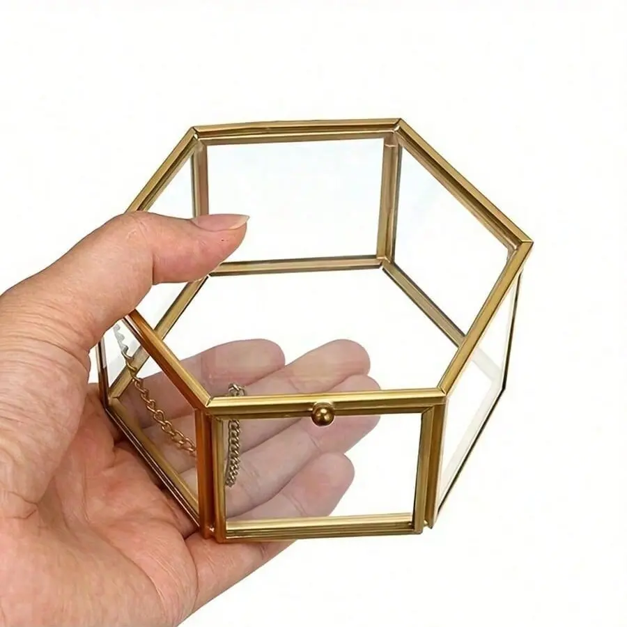 Hexagonal Glass Storage Box, Decorative Organizer for Home, Gift Idea for Mother's Day, Spring Room Decoration, Fashionable Storage Container