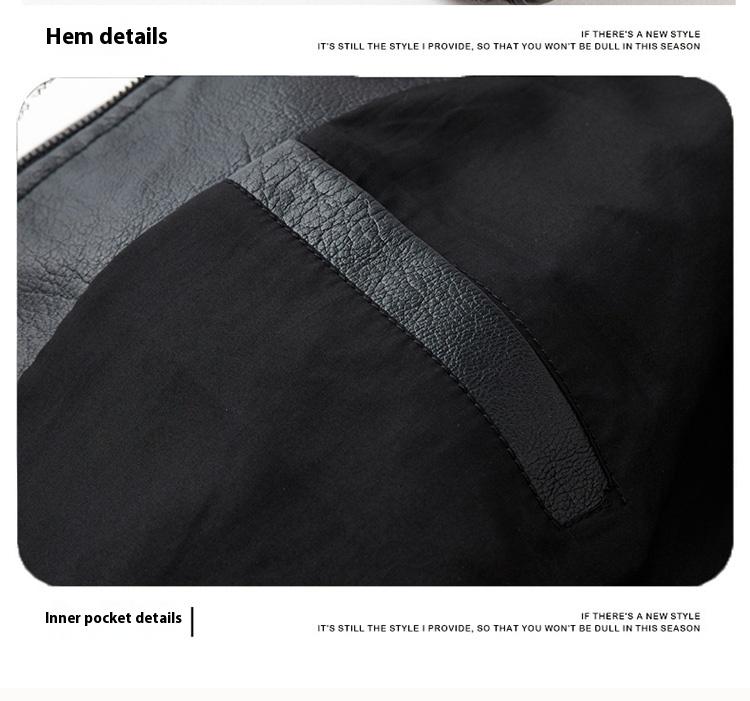 BIGWIG men's autumn and winter casual faux leather bomber jacket, fashionable modern motorcycle flight jacket, casual loose soft motorcycle jacket, lapel button zipper long sleeve with pocket jacket, PU leather