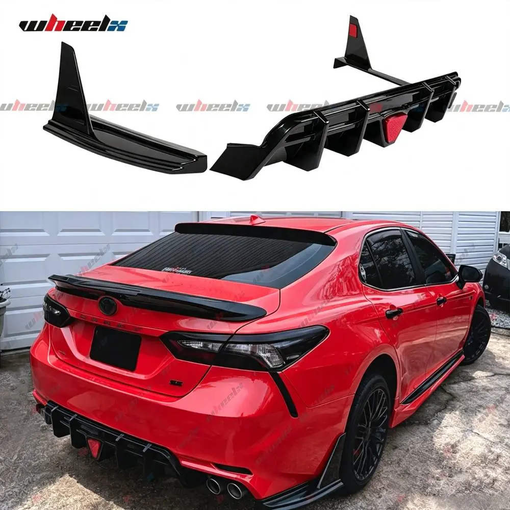 3pcs Rear Bumper Diffuser Fit For 2018-2023 Toyota Camry SE XSE Only (Glossy Black/Matte Black) - Not Fit For LE / XLE / TRD Model - With Corner Winglet Bumper Splitter Extension Fit For 2018 2019 2020 2021 2022 2023