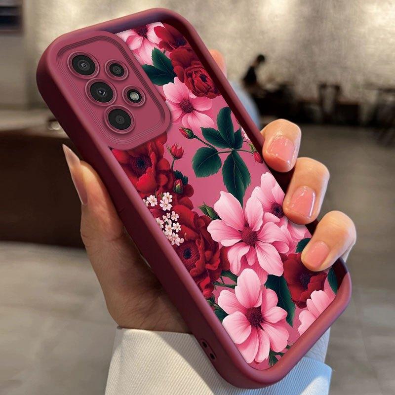 Elegant Red Floral Pattern Phone Case for Samsung Galaxy S26 S25 S24 S23 S22 S21 Fe Plus Ultra A13 A14 A15 A16 A17 A33 A34 A35 A36 A52 A53 A54 Note20, Shockproof And Durable, Stylish Design, TPU Protective