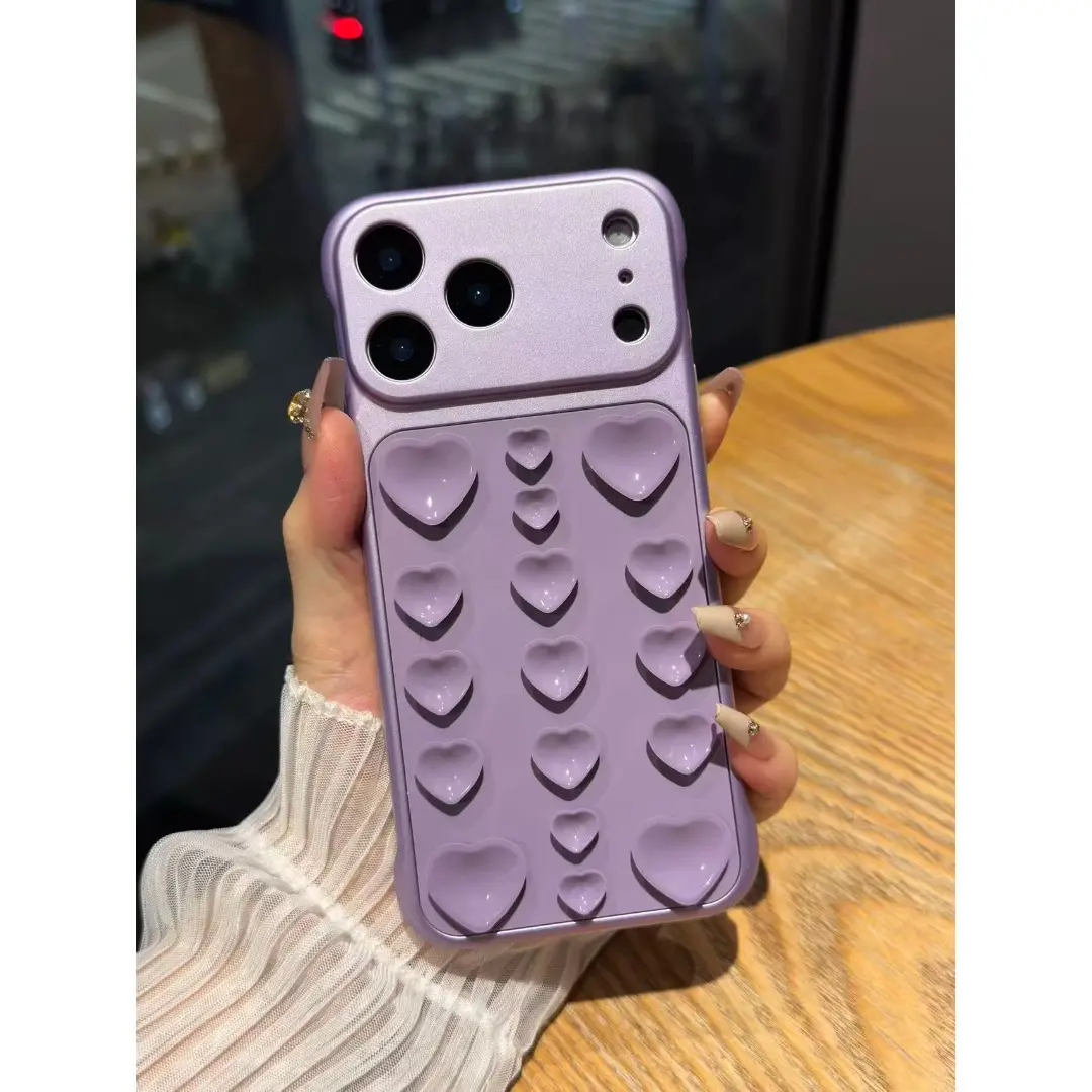 CUte 3D Heart stress relief  Strong Suction Cup Phone Case Multi‑Angle Stand Anti‑Slip Back Cover for iPhone 17 16 15 14 13  Pro Max Cute Stress Relief Shockproof Protective Cover