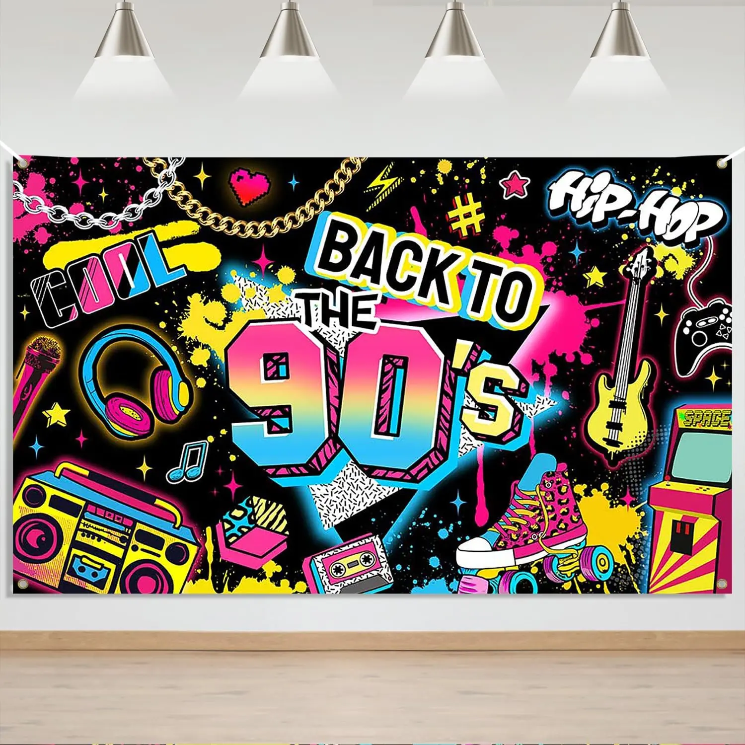 90s Backdrop Party Decorations  Pop 90s Theme Banner 6x3.6ft | Graffiti 90s House Party Birthday Decorations  to 90s Background Party Supplies