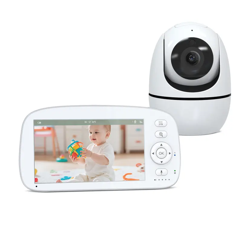 5-inch Baby Monitor with Camera and Audio, No WiFi, Remote PTZ Control, Auto Night Vision, Room Temperature Monitoring, Two-Way Audio and Lullabies, 960 ft Transmission Range