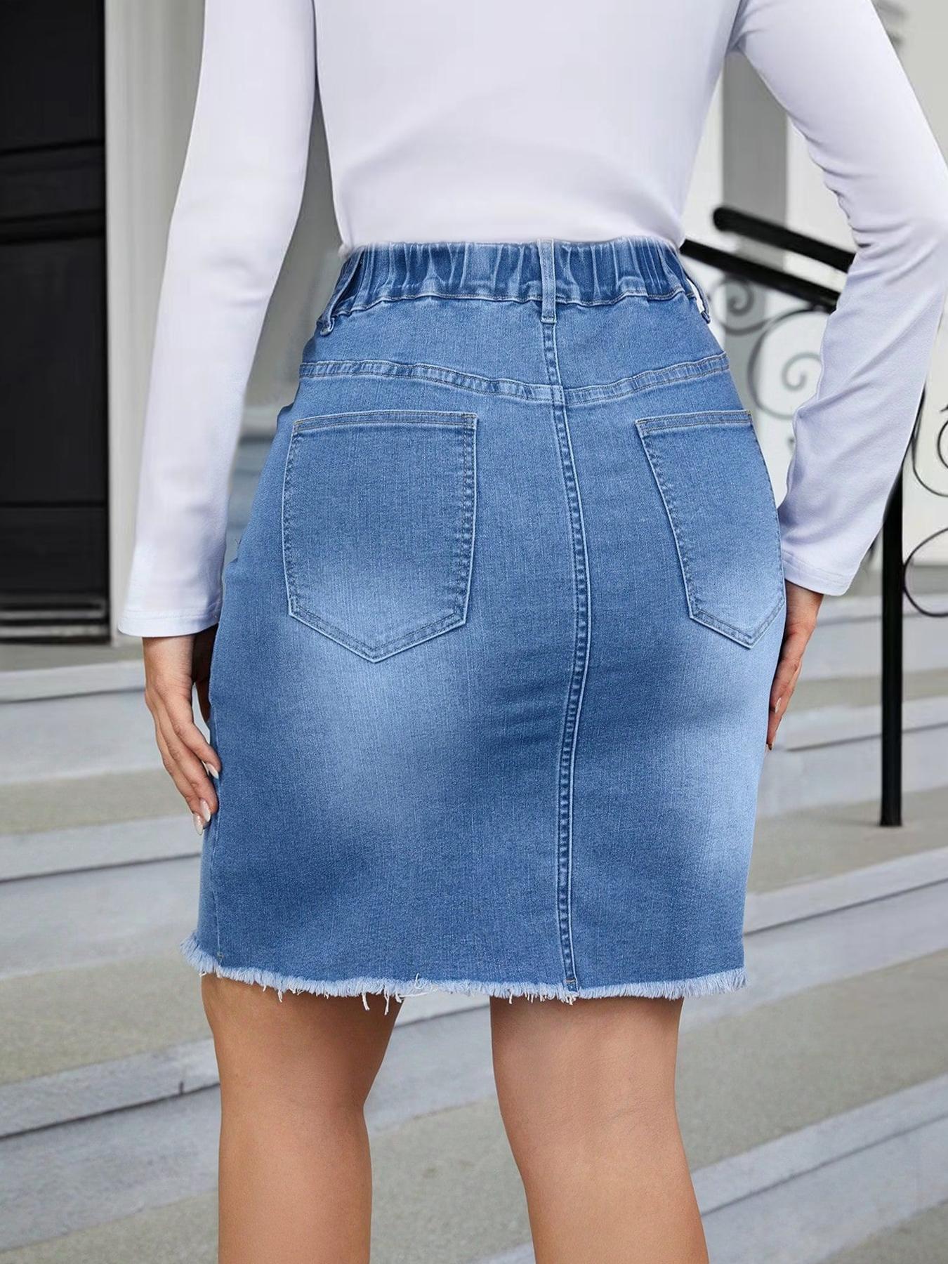 Women's Ripped Distressed Denim Skirt Elastic Fitted, Fashion Casual Short Skirt for Daily Outdoor Wear, Ladies Bottoms for Summer