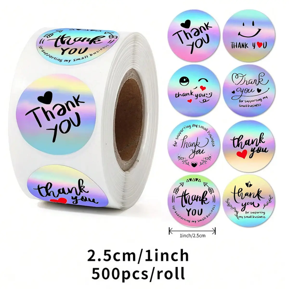 500pcs Round Thank You Vinyl Stickers Roll, Self Adhesive Gift Sealing Labels, Wedding Birthday Graduation Bridesmaid Easter Gift Packaging Includes Labels