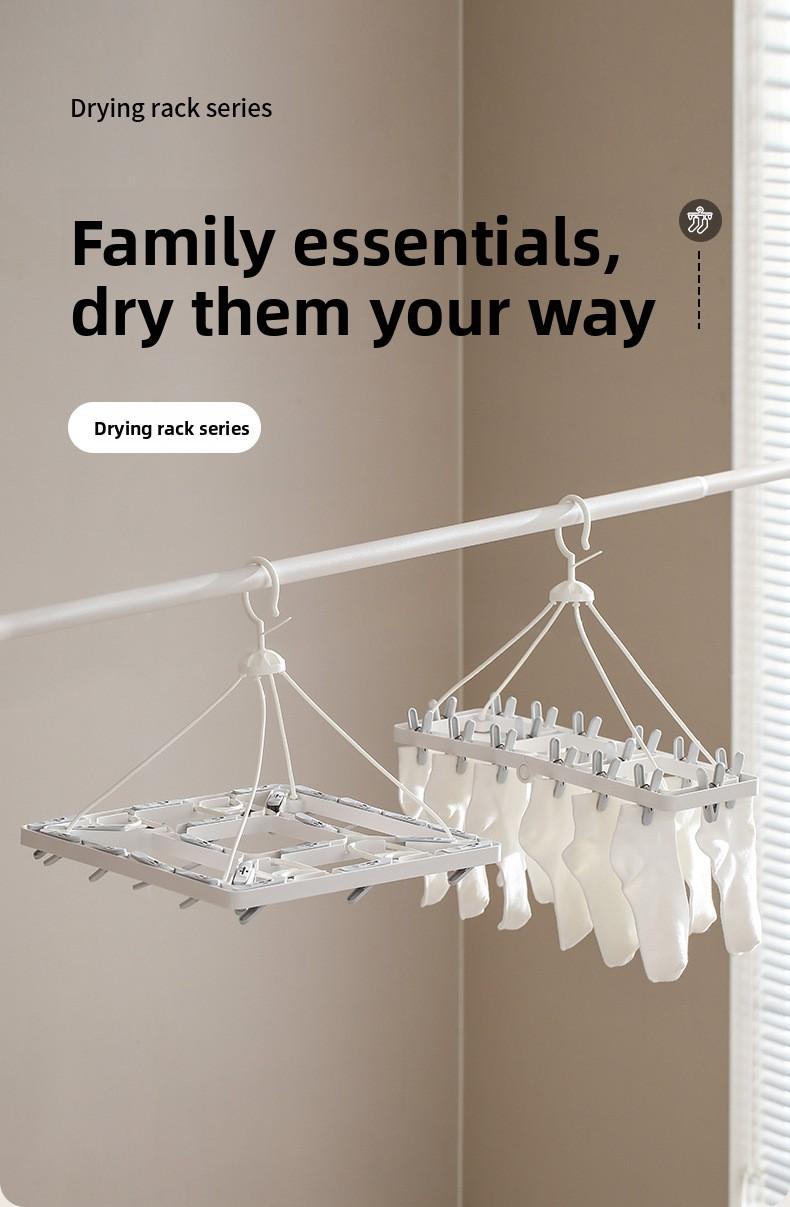 FaSoLa Household Folding Drying Rack, Multi-Clip Sock and Underwear Drying Tool, Multifunctional Windproof 2-in-1 Drying Rack