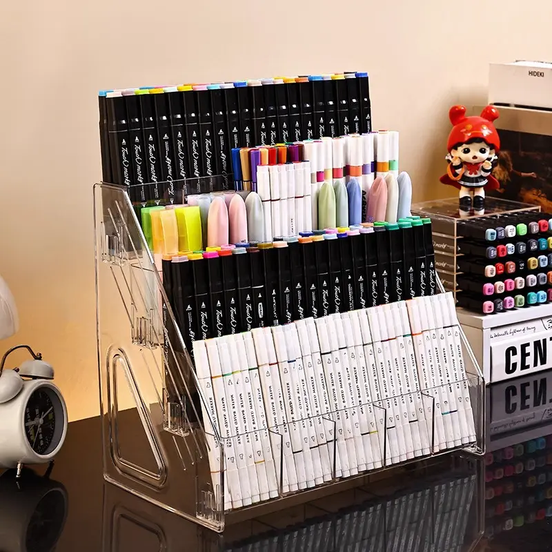 Watercolor Brush Organizer Rack, Transparent Pen Holder, Desktop Storage Box, Stationery Sorting Tray, Multi-Compartment Design