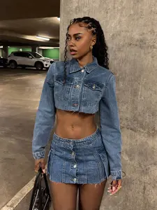 Short Denim Jacket + A-Line Skirt Set, Sexy Denim, Street Style, Summer Vacation, Music Festival Fashion