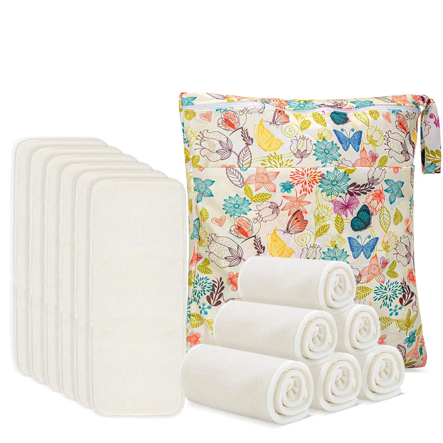 5-Layer Natural Reusable Baby Cloth Diaper Inserts, 12PCS with an Extra Storage Bag