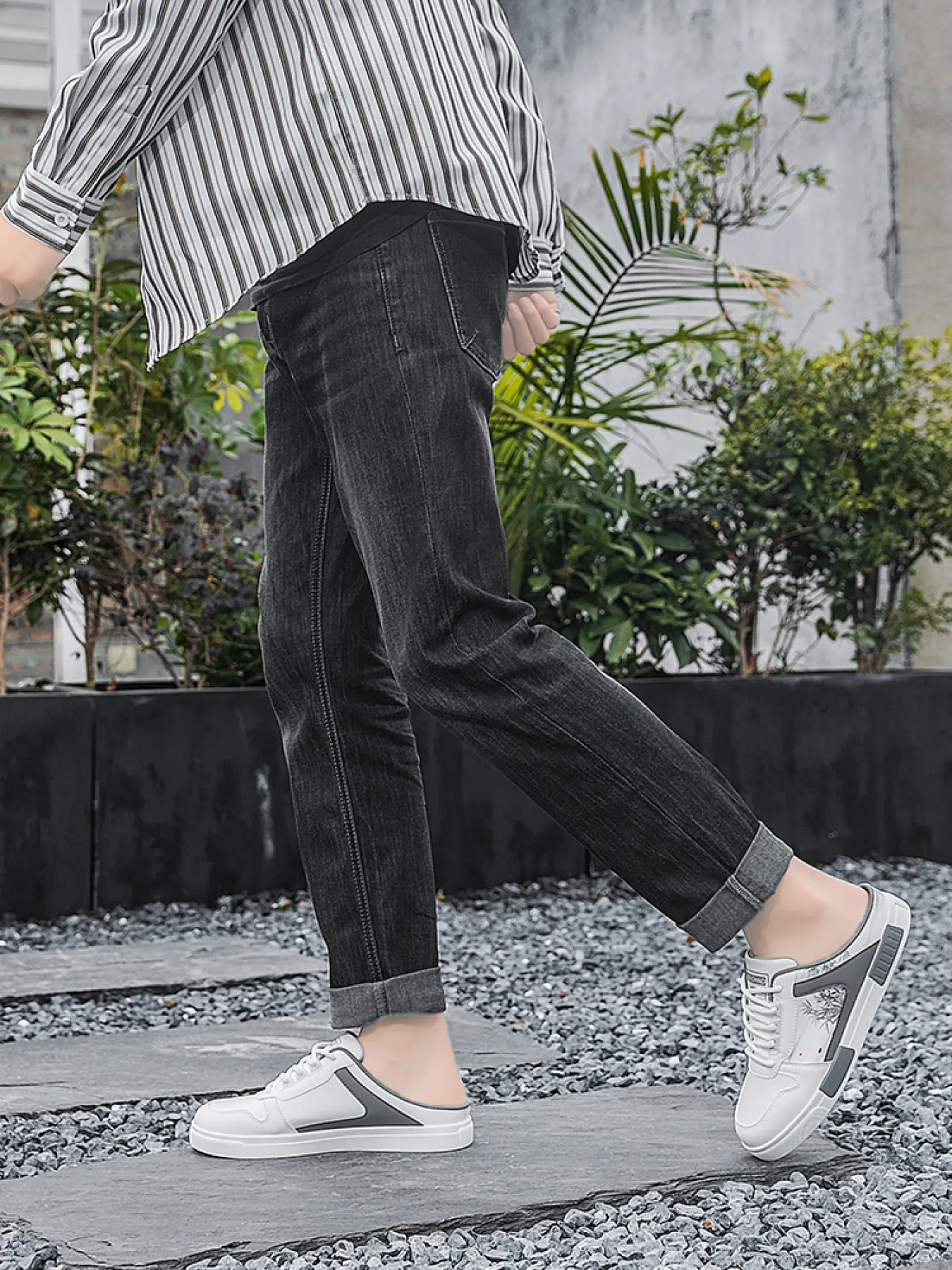Plus Size Men's Daily Casual Half-Slip Skate Shoes Leather Splicing Bamboo Pattern Decor Chinese Style Light Trend Design Daily Casual/Light Outing - Easy On & Off, Eye-Catching Chinese Style Versatile