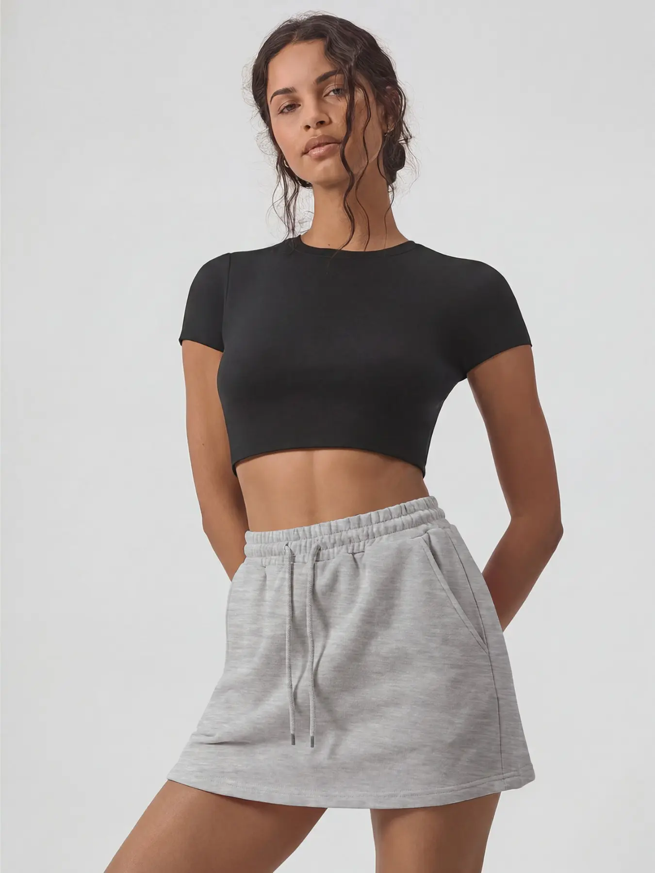 Women's High Elasticity Drawstring Skirt, Casual Fitted Solid Color Half-Length Skirt, Outdoor Sports Daily Wear Multi-Scene Skirt