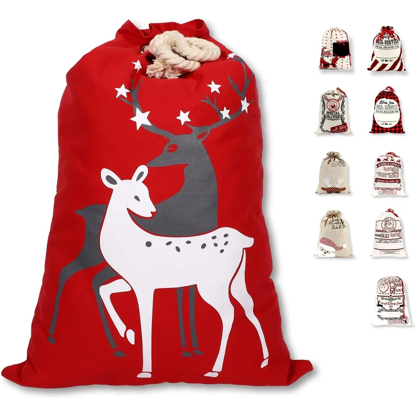 Christmas Santa Sack, Large Canvas  Bag with Drawstring, [Place to Write Wishes]  Personalized for Xmas Package Storage, Party Supplies Favors