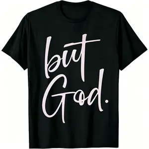 but God has created a path. Classic, retro, fashionable and casual novel, simple and multi-functional for all seasons. God will bless you with smooth sailing. GOD serrated letter pattern printed 180g washed cotton T-shirt