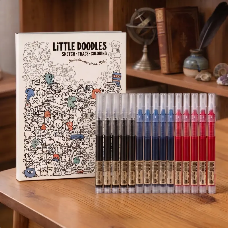 16PCS 3-in-1 Activity Book + 15 Pack Quick Dry Pens | Sketch + Trace + Color on A4 Dense Doodle Pad | Kills Boredom Instantly | Doodle Set Art Kits | DIY Art Set | Art Drawing Supplies