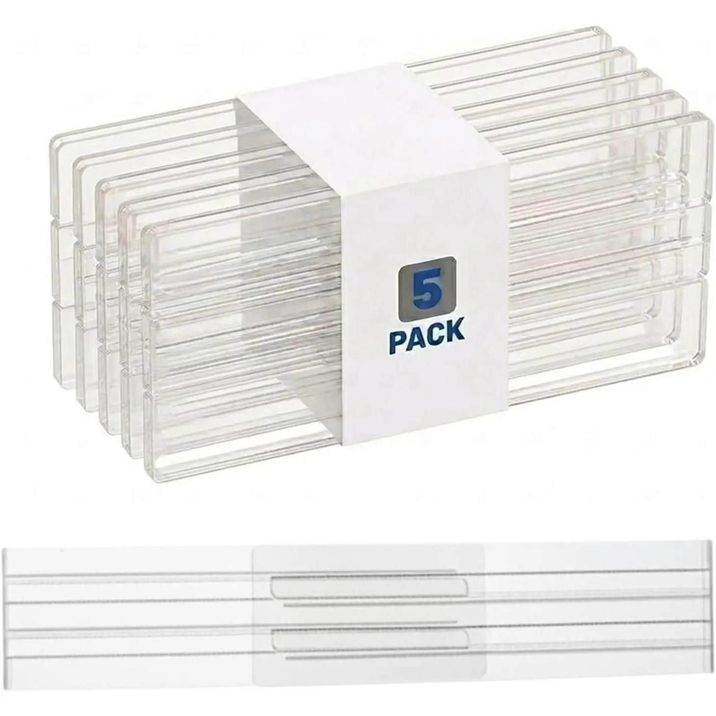 Adjustable Drawer Dividers 5 Pack, 3.15" High, Clear Plastic| 11"-20" expanding shallow drawer organizer with non-slip pads for socks, makeup, kitchen, bathroom and desk.