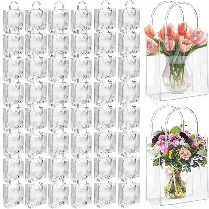 Clear PVC Gift Bags with Handles, Reusable Goodie Bags for Wedding Birthday Party Favors