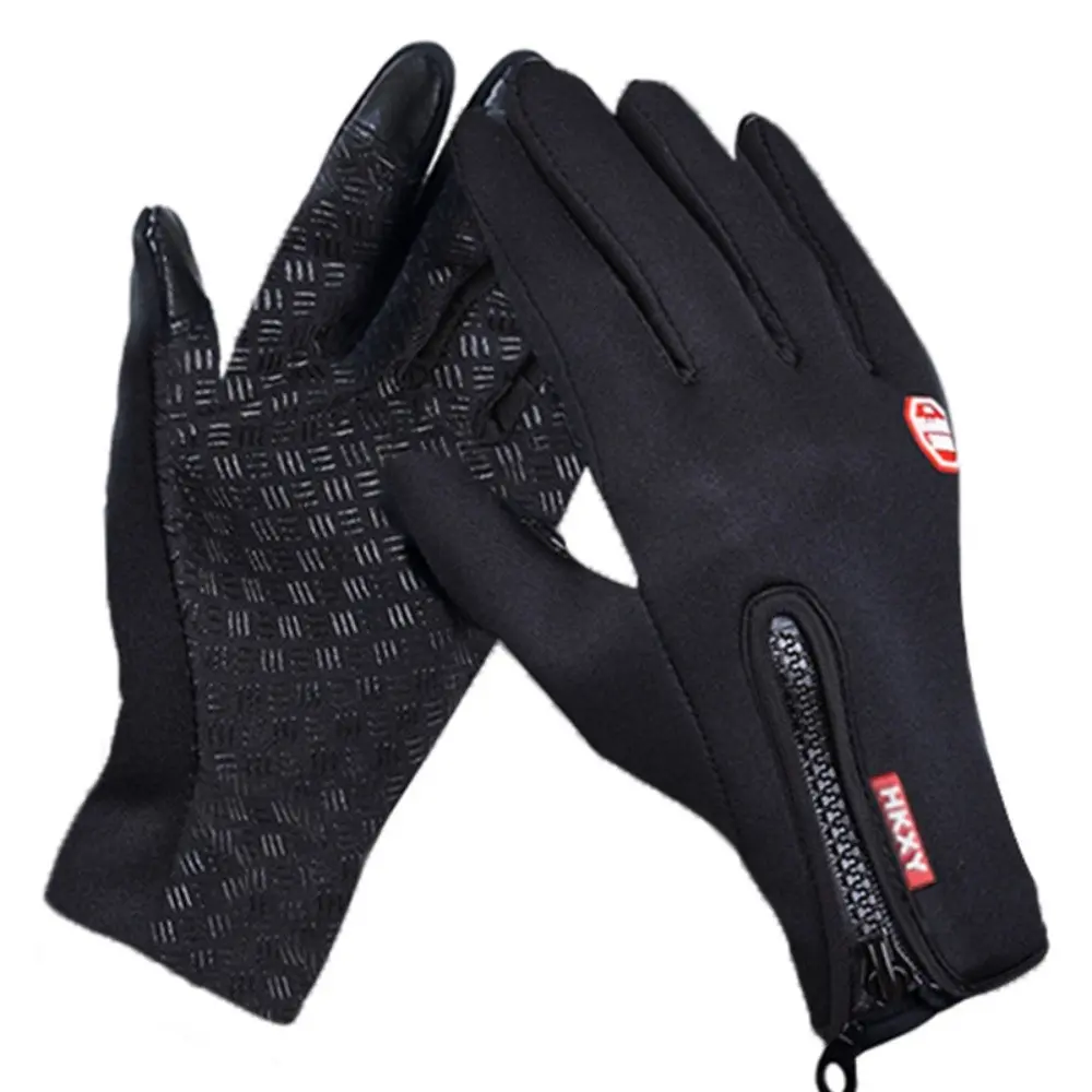 Outdoor Dual-Layer Touchscreen Anti-Slip Sports Gloves, Fall Winter Warm Gloves, Unisex Fleece Lined, Zipper Gloves, Blue