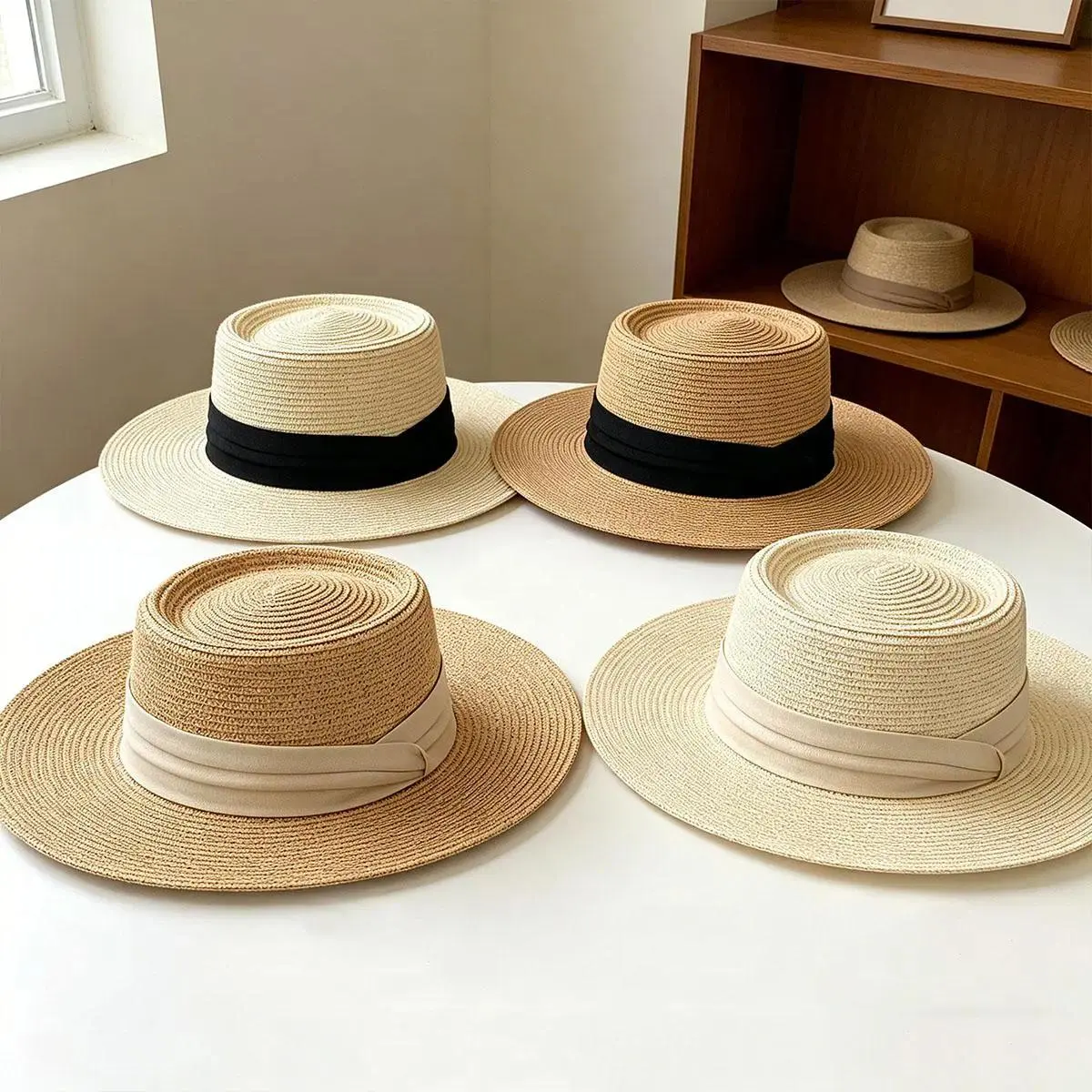 Chic Flat-Top Straw Sun Hat for Women | Lightweight Beach Vacation Sunshade Cap | Trendy Warm-Weather Outdoor Sun Hat | Breathable & Packable | The Ultimate Aesthetic Accessory for Summer & Travel Vibe