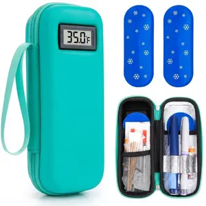 Temperature Display Insulin Cooler Travel Case - Refrigerated Medicine Cooling Bag, Includes 2 TSA Approved Ice Packs, Diabetic Supplies Organizer