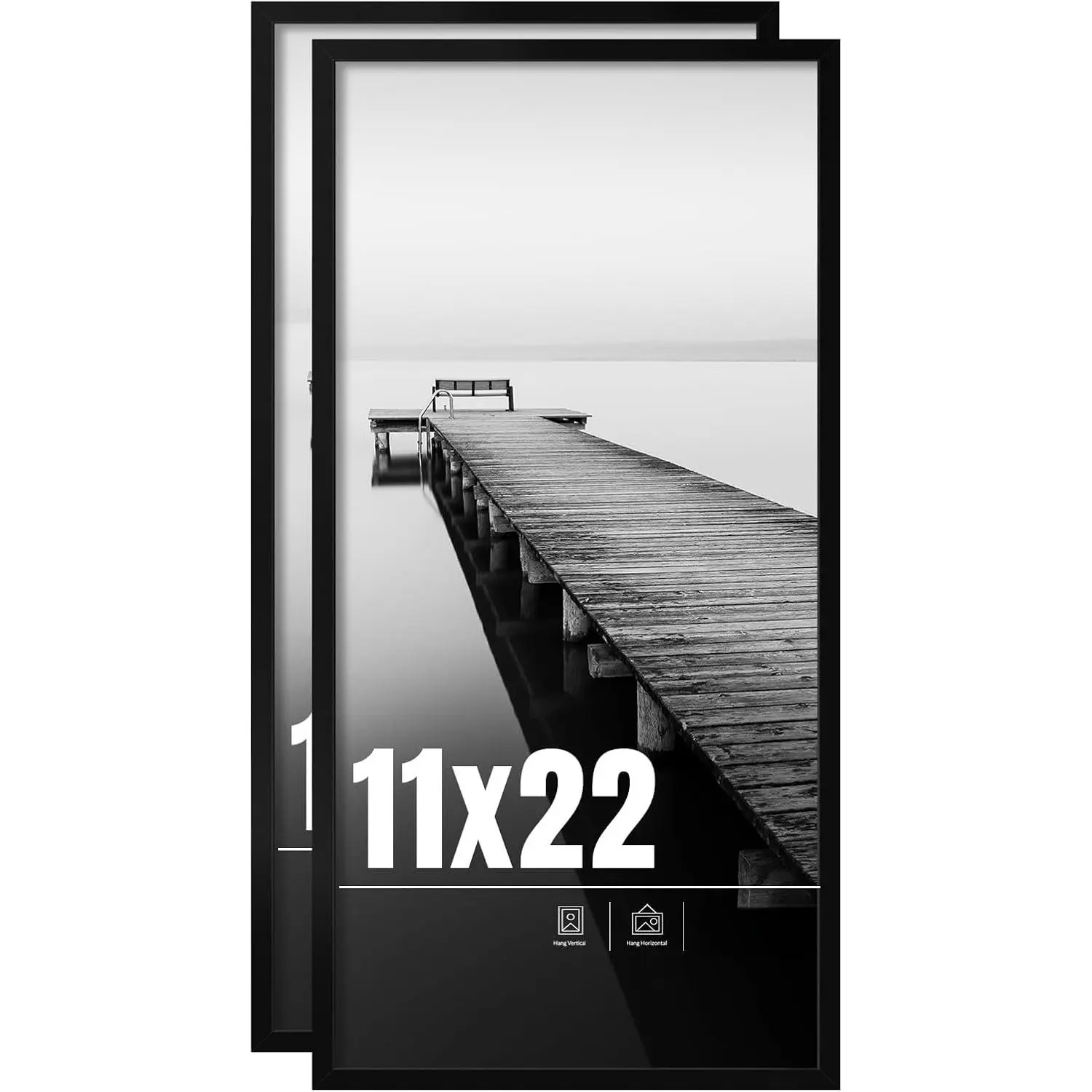 11x22 Picture Frame 2 pack, Display Pictures 11 x 22 Poster Frame, 11x22 Black Photo Frame with HD Plexiglass, Display Frame for Vertical or Horizontal, Classic Collection