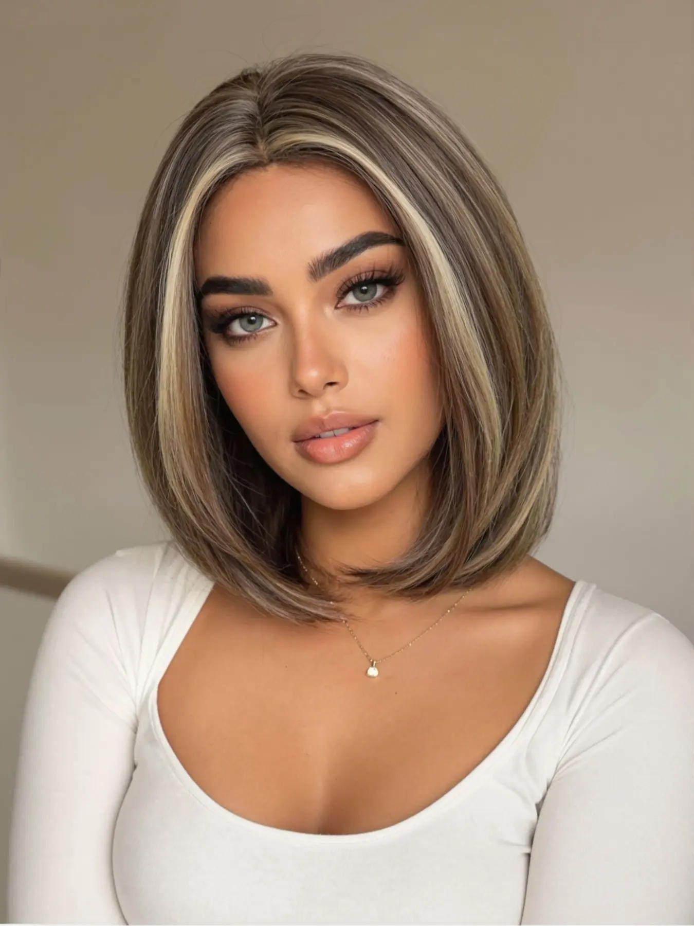 10 Inch Center Part Bob Wigs, Shoulder-Length Straight Short Hair, Rose Net Cap, Adjustable High-Temperature Fiber, Full Head Wig for Daily Use