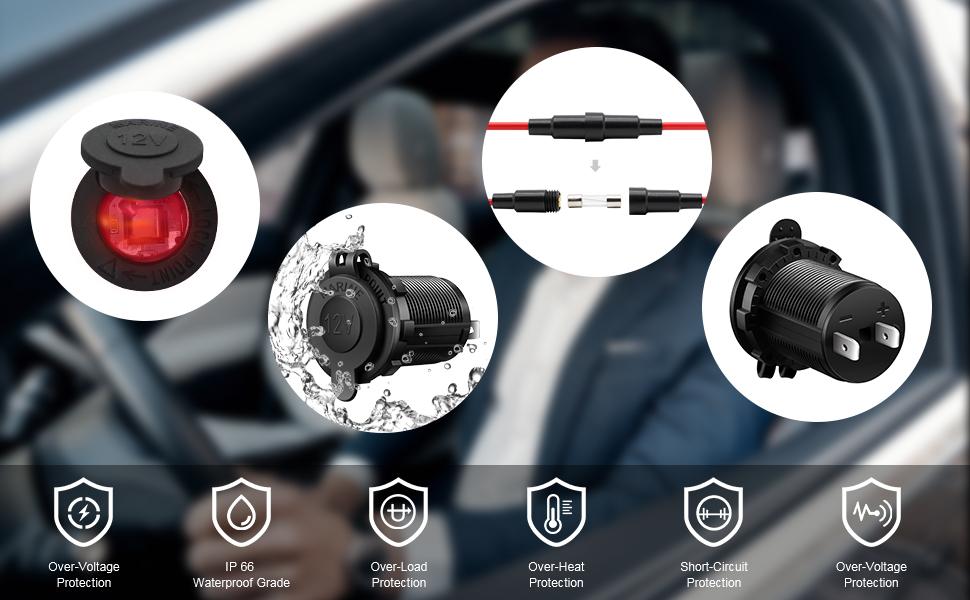 Cigarette Lighter Socket Car Marine Motorcycle ATV RV Lighter Socket Power Outlet Socket Recket Receptacle 12V Waterproof Plug by