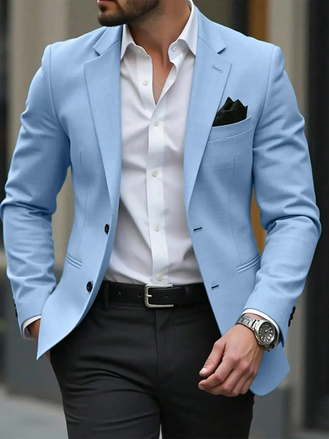 Men's Two-Button Notch Lapel Suit Jacket, Slim Fit Business Casual Single Blazer, Formal Wear for Weddings and Events