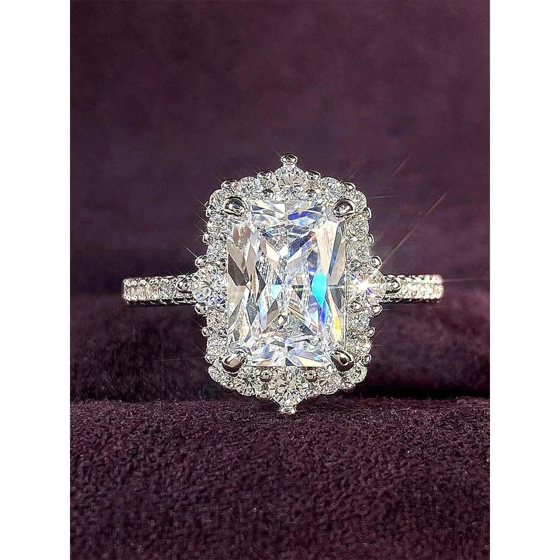 Elegant Rectangle Shaped Artificial Zircon Decor Ring, Elegant Exaggerated Ring, Exquisite Trendy Engagement Ring, Fashionable Luxury Jewelry for Women As Anniversary Wedding Party Gift, Synthetic Zircon Rings
