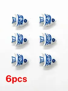 6pcs Triangular Pattern Blue Fish Ceramic Beads, Traditional Chinese Style, Handmade DIY Jewelry Accessories, All Seasons