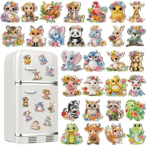 30 Pcs Spring Animal Diamond Painting Magnets Watercolor Flower Animal Diamond Art Magnet Kits for Adults 5D Rhinestone Elephant Tiger Refrigerator Magnetic Sticker for DIY Crafts Fridge Giftsfidget toys