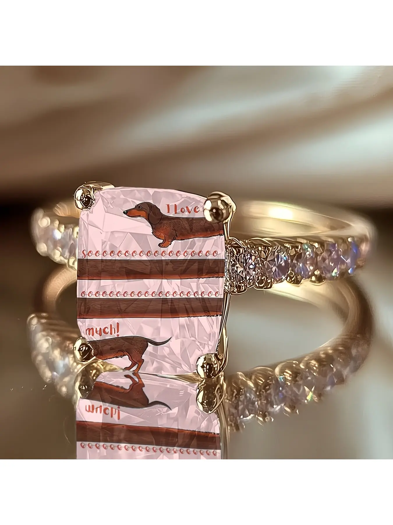 Cute Dachshund Dog Print Ring, Freshly Designed Girl's Diamond Ring