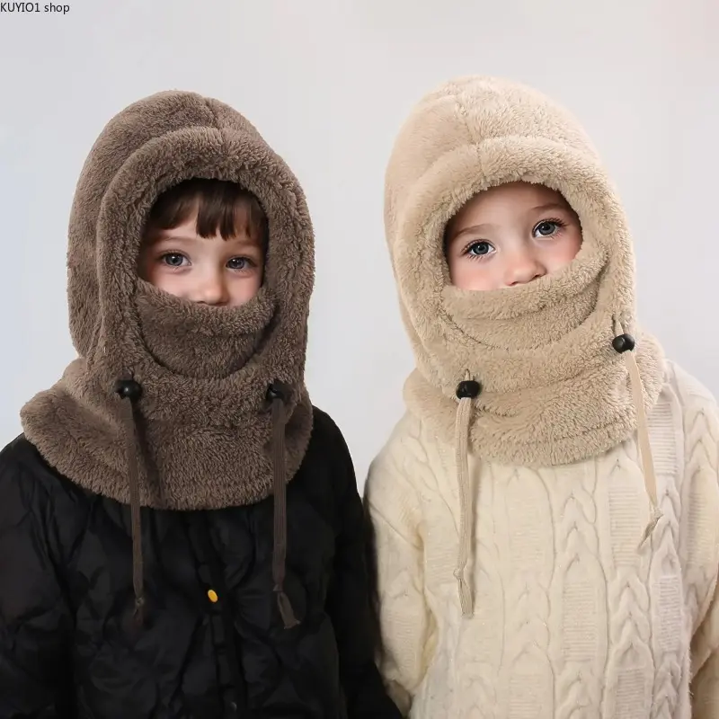 Kids Windproof Thermal Balaclava Face Mask for Ages 3-10, Soft Fleece Full Face Neck Guard with Detachable Hood Collar, Warm Neck Warmer Hat, Winter Protective Gear for Skiing, Cycling & Outdoor Activities