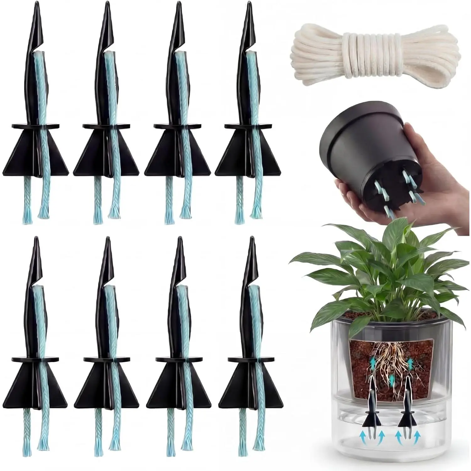 8 Pack Self Watering Spikes for  with Wick Rope,Small | 32.8ft Wick String for Potted  Pots, Automatic Irrigation System Indoor Outdoor Garden,  Waterer Stakes