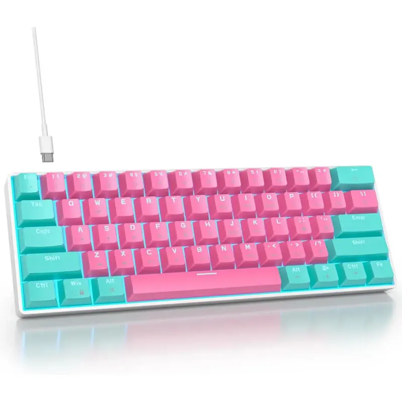 60% Percent Gaming Keyboard Mechanical with Linear Red , 61- Pink Mini Gaming Keyboard LED Light Backlit PBT Keycaps for Laptop, Desktop, PC Gamers (61Miami)