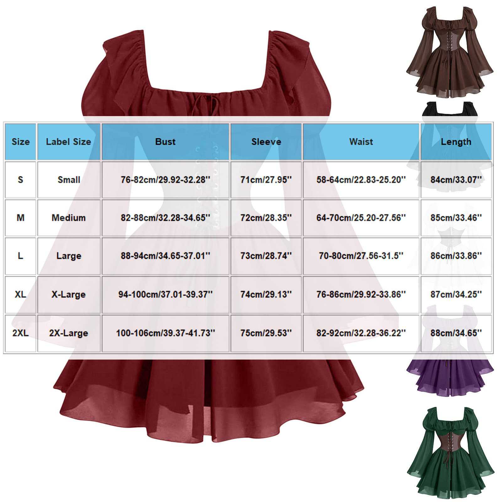 Renaissance Period Medieval New Long Sleeved Women's Bubble Sleeve Dress Halloween Fashion Retro New Party Waist Cinched Skirt