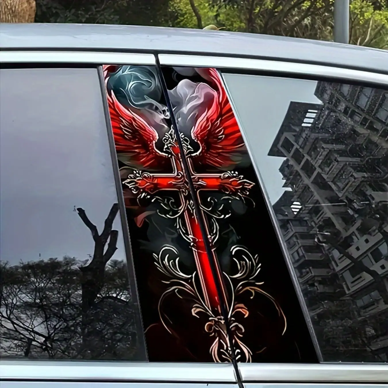 2pcs Set of Mysterious Cross Vinyl Stickers, Creative B-Pillar Stickers, Adhesive Wall And Window Decoration for Cars, Car Window Decals, Durable And Weatherproof