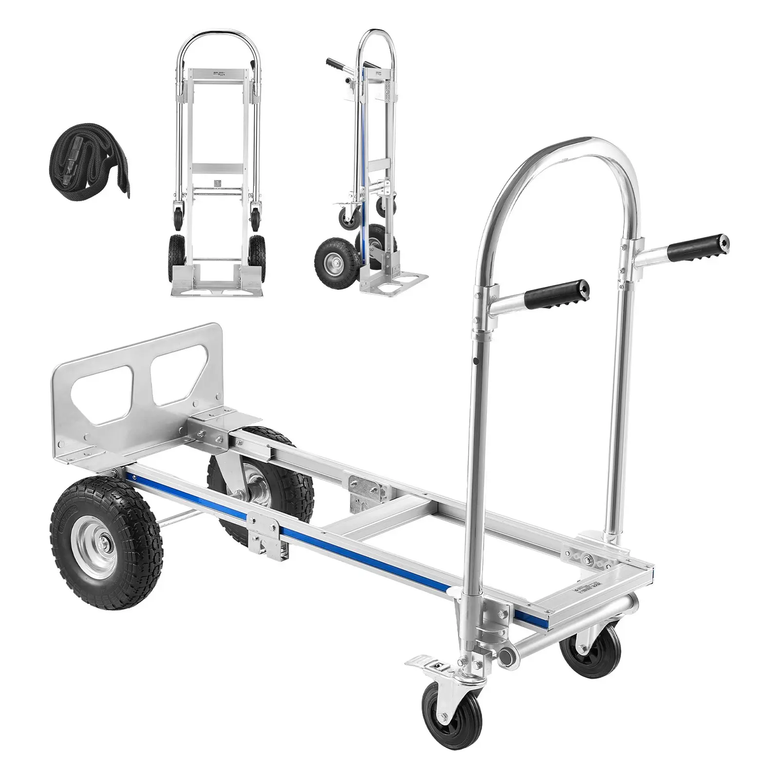 【DealsForYouDays】VEVOR 2 in 1 Hand Truck, 1000 lbs Load Capacity for 4-Wheel Mode, Convertible Hand Truck Dolly with Non-Slip Handle Wheels, Portable Trolley Dolly for Moving Home, Office, Warehouse, Supermarket