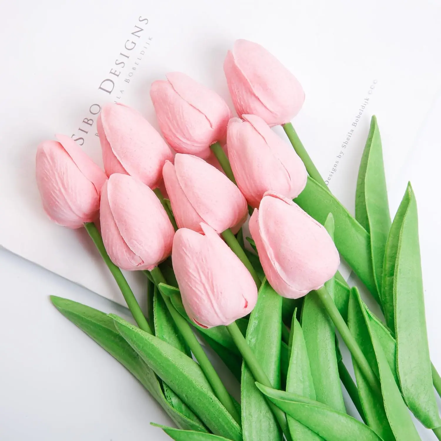 Artificial Tulips 10Pcs Real Touch Pink PU Fake Flowers Bouquet for Vase Home Wedding Party Table Centerpiece Spring Easter and Mother’s Day Decor