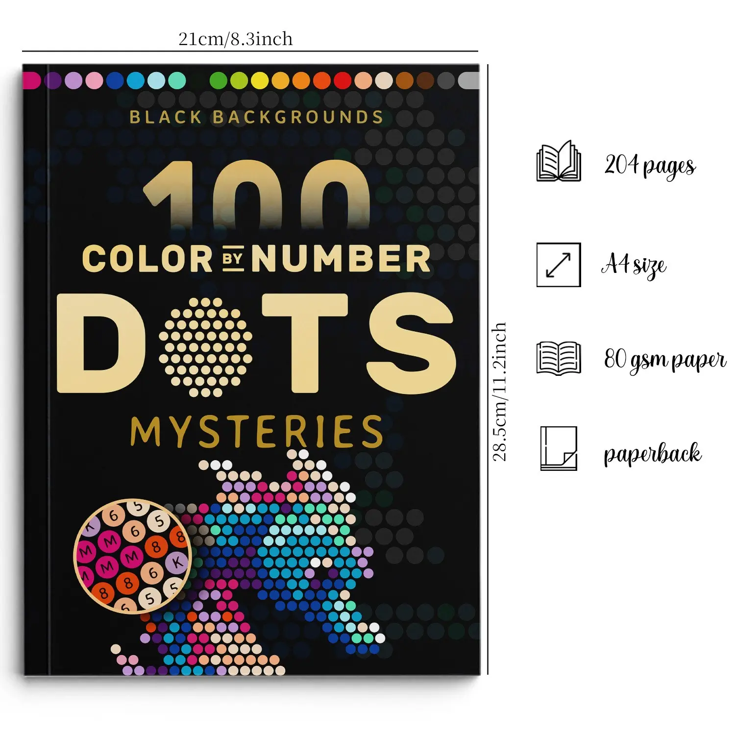 New 100 Color by Number Dots Mysteries Adult Coloring Book + Marker Set, Creative Art Activity Kit for Relaxing & Fun Time