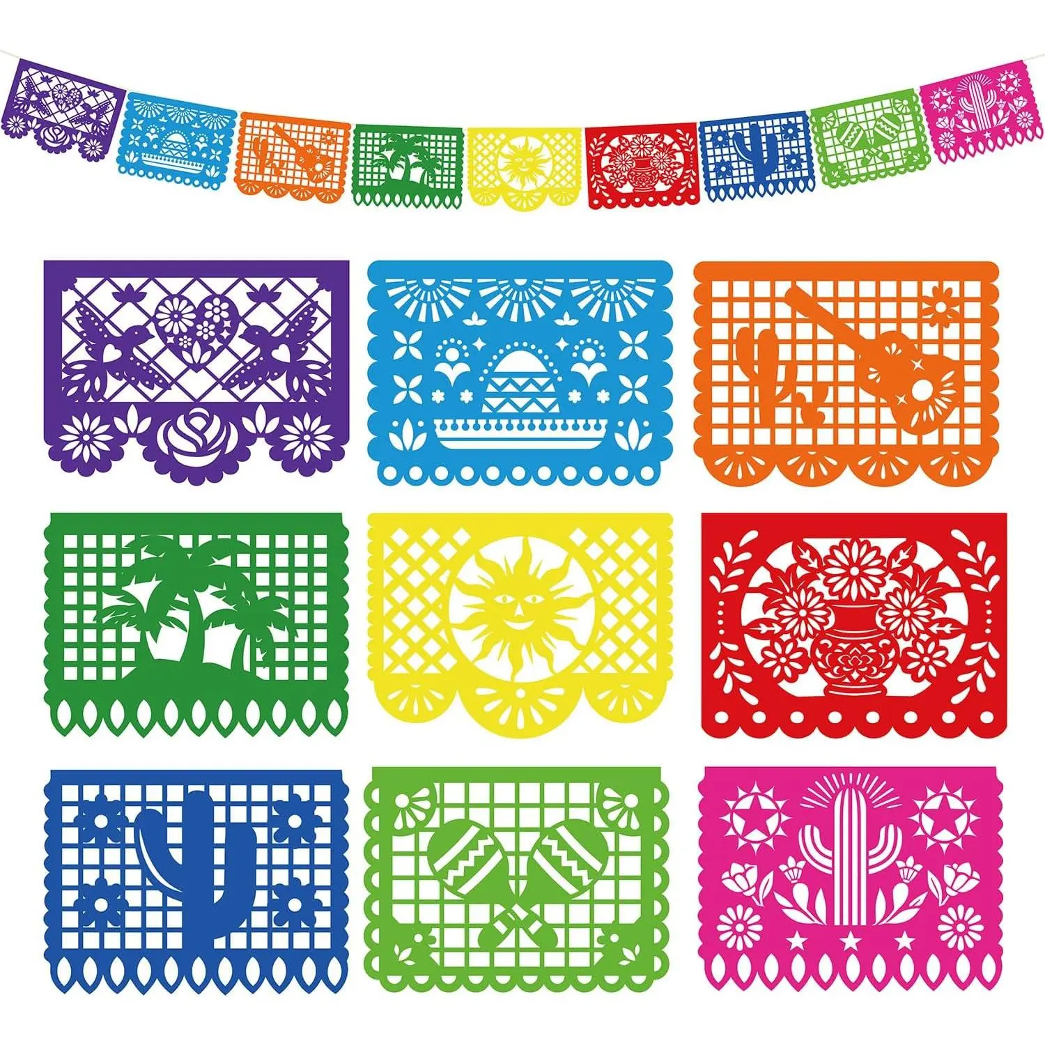 1 Pack Mexican Party Decorations - 18 FT Large Fiesta Banner, Plastic Papel Picado Mexican Themed Party Banner Flags,  Outdoor Cinco De Mayo Decor, Dia De Los Muertos, Birthday, Wedding