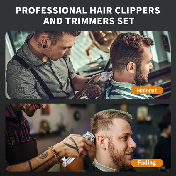 Professional Hair Clippers for Men Cordless Clippers with Trimmer Kit for Barber Use Includes Multiple Attachments and USB Charging Cable