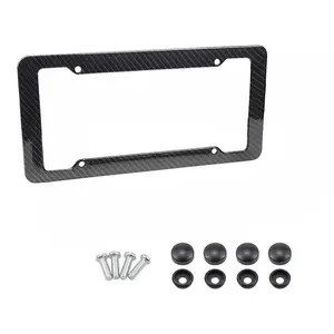Carbon Fiber Texture License Plate Frame, Flat Frame, Black Plastic License Plate Frame, Replacement, Durable, Never Rust, Automotive Auto Car Accessories