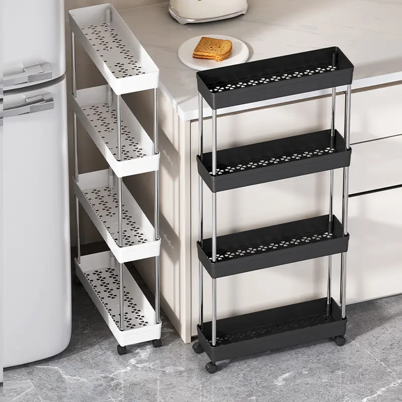 Multi - functional Kitchen Shelf Rolling Cart for Narrow Spaces, 4 - Tier Storage Organizer for Bathroom Living Room, Space - Saving Rolling Shelving Unit for Home Organization