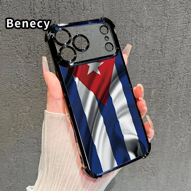 Cuban Flag Phone Case Compatible with iPhone 17 16 15 14 13 12 11 Pro Max Plus Air 16e Blue Electroplated Transparent TPU Shockproof Anti Drop Protective Cover Cuban Pride Gift
