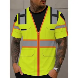 Men's Print Tee, Neon Graphic T-Shirt with Look for Construction Fans and Casual Wear, No Pockets Features a Printed Graphic Design Only