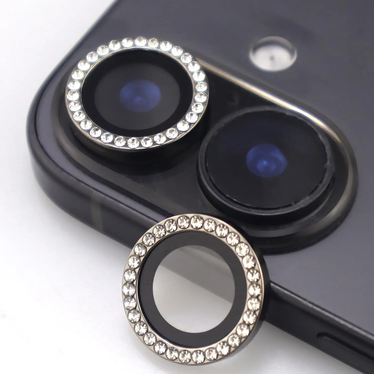 for  17 Camera Lens Protector Bling   Alloy Metal Ring Tempered Glass Lens Cover Accessories (Black, for  17)